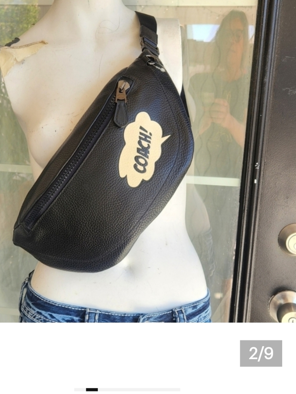 Coach Black Leather Belt Bag with Logo Patch
